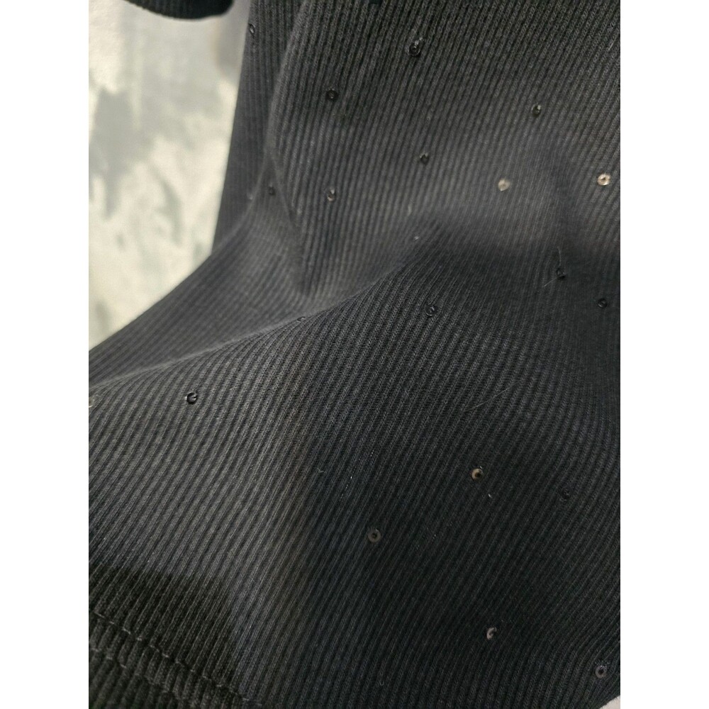 NWOT Quacker Factory Womens Shirt 1X Black 3/4 Sleeve Sequins Ribbed 100% Cotton - Picture 4 of 8